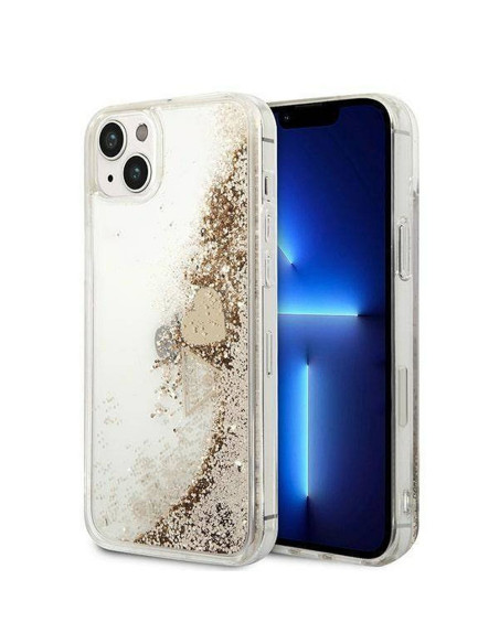 Véritable GUESS Case GUOHCP14MGLHFLGO pour iPhone 14 PLUS (Liquide Glitter Charms / Gold)
