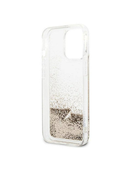 Véritable GUESS Case GUOHCP14XGLHFLGO pour iPhone 14 PRO MAX (Liquide Glitter Charms / Gold)