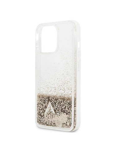 Véritable GUESS Case GUOHCP14XGLHFLGO pour iPhone 14 PRO MAX (Liquide Glitter Charms / Gold)