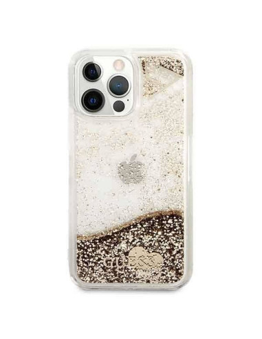 Véritable GUESS Case GUOHCP14XGLHFLGO pour iPhone 14 PRO MAX (Liquide Glitter Charms / Gold)