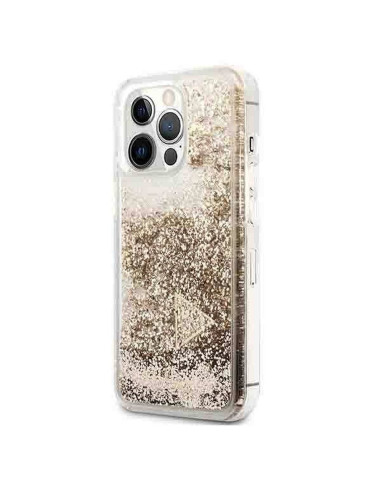 Véritable GUESS Case GUOHCP14XGLHFLGO pour iPhone 14 PRO MAX (Liquide Glitter Charms / Gold)