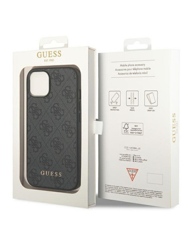 Véritable GUESS Case GUHCP14SG4GFGR pour iPhone 14 (4G Gold Logo / Grey)