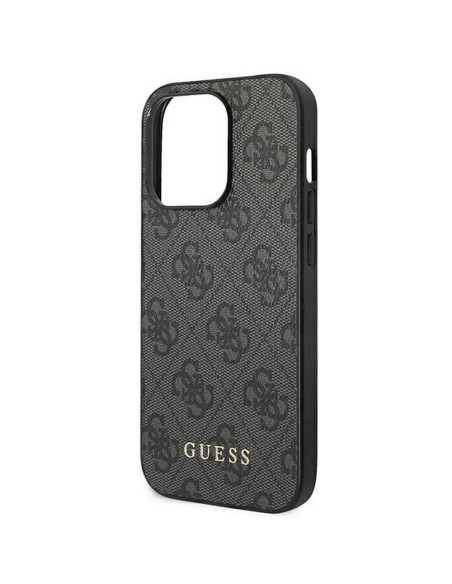 Véritable GUESS Case GUHCP14LG4GFGR pour iPhone 14 PRO (4G Gold Logo / Grey)