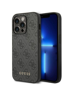 Véritable GUESS Case GUHCP14XG4GFGR pour iPhone 14 PRO MAX (4G Gold Logo / Grey)