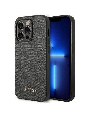 Véritable GUESS Case GUHCP14XG4GFGR pour iPhone 14 PRO MAX (4G Gold Logo / Grey)