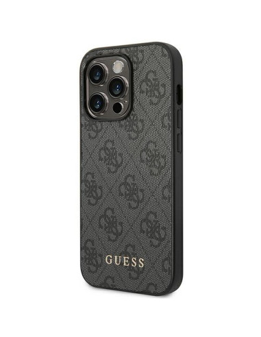 Véritable GUESS Case GUHCP14XG4GFGR pour iPhone 14 PRO MAX (4G Gold Logo / Grey)