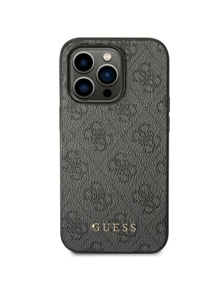 Véritable GUESS Case GUHCP14XG4GFGR pour iPhone 14 PRO MAX (4G Gold Logo / Grey)