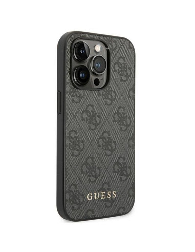 Véritable GUESS Case GUHCP14XG4GFGR pour iPhone 14 PRO MAX (4G Gold Logo / Grey)