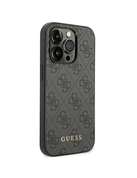 Véritable GUESS Case GUHCP14XG4GFGR pour iPhone 14 PRO MAX (4G Gold Logo / Grey)