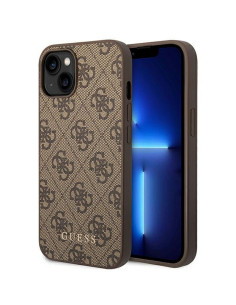 Véritable GUESS Case GUHCP14SG4GFBR pour iPhone 14 (4G Gold Logo / Brown)