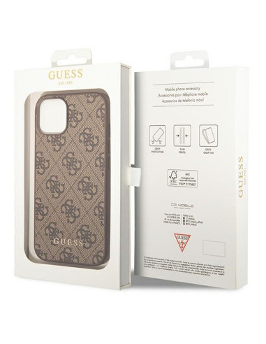 Véritable GUESS Case GUHCP14SG4GFBR pour iPhone 14 (4G Gold Logo / Brown)