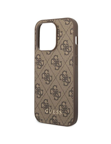 Véritable GUESS Case GUHCP14LG4GFBR pour iPhone 14 PRO (4G Gold Logo / Brown)