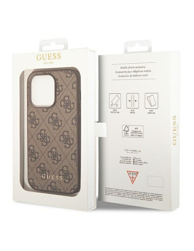 Véritable GUESS Case GUHCP14LG4GFBR pour iPhone 14 PRO (4G Gold Logo / Brown)