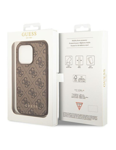 Véritable GUESS Case GUHCP14LG4GFBR pour iPhone 14 PRO (4G Gold Logo / Brown)