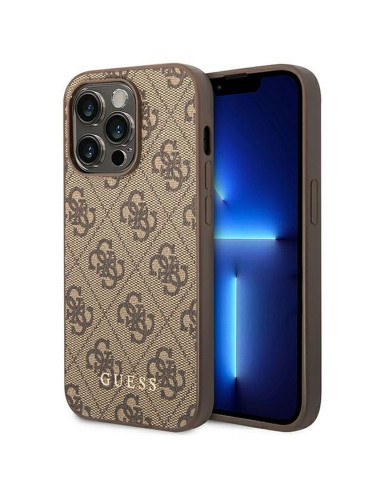 Véritable GUESS Case GUHCP14XG4GFBR pour iPhone 14 PRO MAX (4G Gold Logo / Brown)