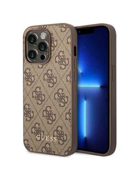 Véritable GUESS Case GUHCP14XG4GFBR pour iPhone 14 PRO MAX (4G Gold Logo / Brown)