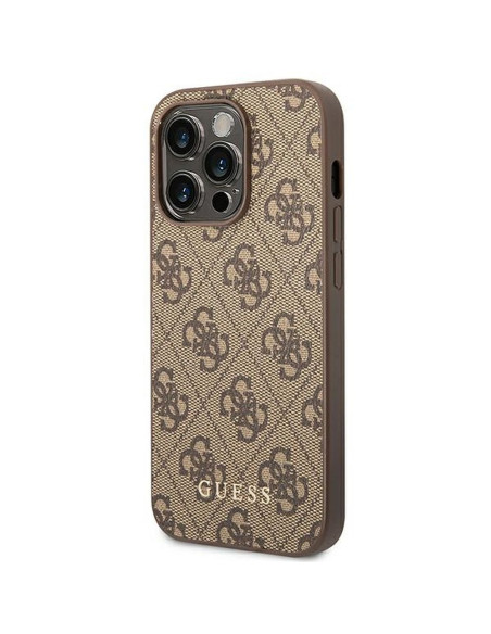 Véritable GUESS Case GUHCP14XG4GFBR pour iPhone 14 PRO MAX (4G Gold Logo / Brown)