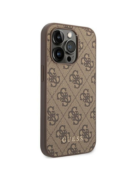 Véritable GUESS Case GUHCP14XG4GFBR pour iPhone 14 PRO MAX (4G Gold Logo / Brown)