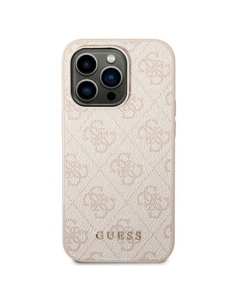 Véritable GUESS Case GUHCP14XG4GFPI pour iPhone 14 PRO MAX (4G Gold Logo / Pink)