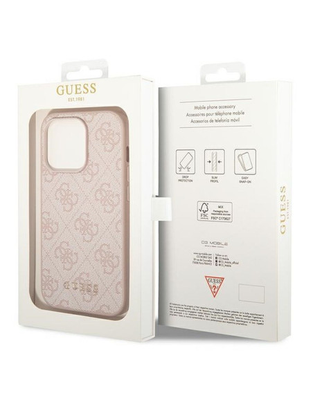 Véritable GUESS Case GUHCP14XG4GFPI pour iPhone 14 PRO MAX (4G Gold Logo / Pink)