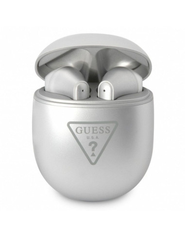 Bluetooth Earphones Stereo TWS GUESS with docking station GUTWST82TRS (Triangle Logo / silver)