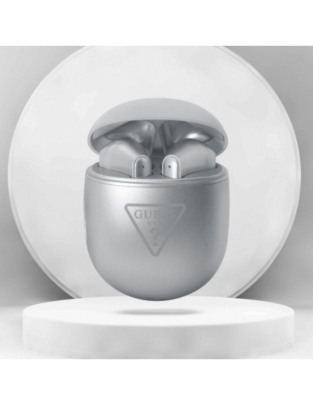 Bluetooth Earphones Stereo TWS GUESS with docking station GUTWST82TRS (Triangle Logo / silver)