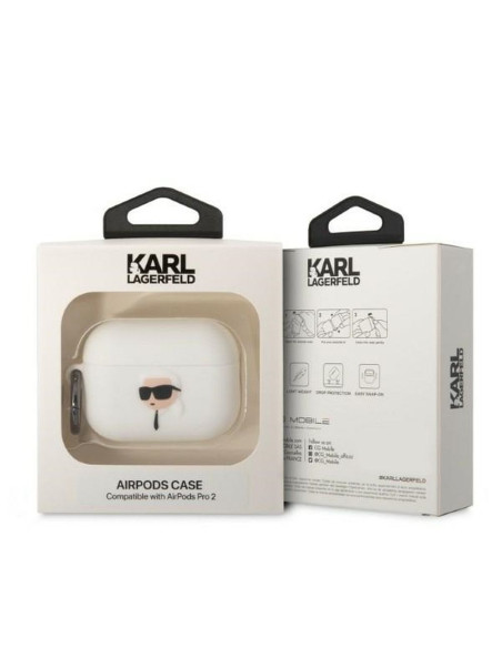 Véritable KARL LAGERFELD KLAP2RUNIKH Case pour Apple Airpods Pro 2 (3D Sil NFT Karl / white)
