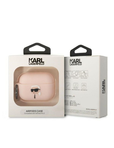 Véritable KARL LAGERFELD KLAP2RUNIKP Case pour Apple Airpods Pro 2 (3D Sil NFT Karl / pink)