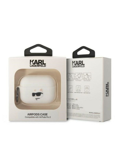 Véritable KARL LAGERFELD KLAP2RUNCHH Case pour Apple Airpods Pro 2 (3D Sil NFT Choupette / blanc)