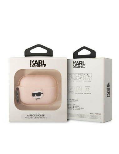 Véritable KARL LAGERFELD KLAP2RUNCHP Case pour Apple Airpods Pro 2 (3D Sil NFT Choupette / pink)