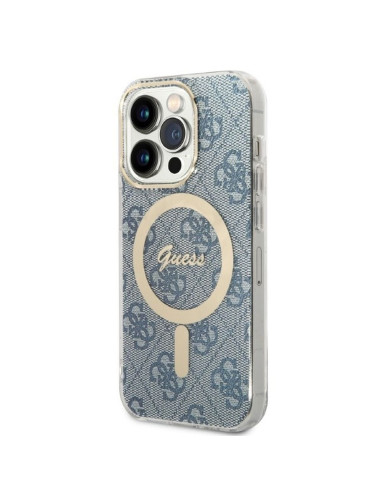 Original GUESS GUBPP14LH4EACSB Kit pour iPhone 14 Pro (Pack groupé / Compatible avec Magsafe : Boîtier + Chargeur / 4G / Or - Bl