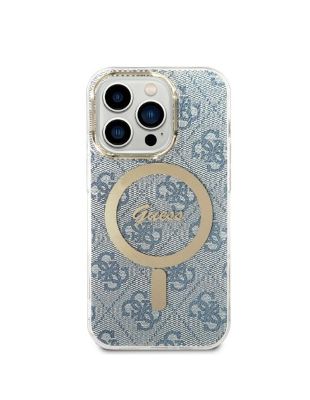Original GUESS GUBPP14LH4EACSB Kit pour iPhone 14 Pro (Pack groupé / Compatible avec Magsafe : Boîtier + Chargeur / 4G / Or - Bl