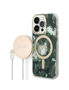 Original GUESS GUBPP14XHJEACSA Kit pour iPhone 14 Pro Max (Pack groupé / Compatible avec Magsafe : étui + chargeur / IMG Jungle 