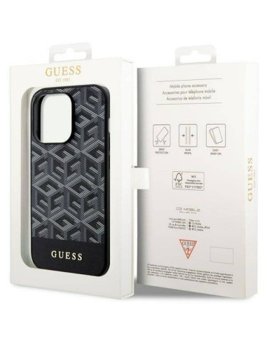 Véritable GUESS Case GUHMP14LHGCFSEK pour iPhone 14 PRO (MAG GCUBE / noir)