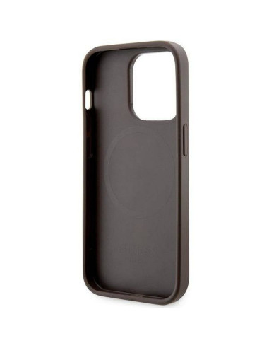 Véritable GUESS Case GUHMP14LHGCFSEW pour iPhone 14 PRO (Compatible avec Magsafe GCUBE Stripes / marron)