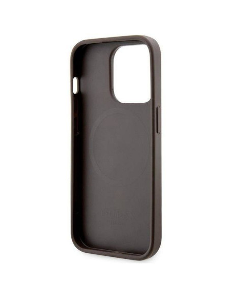 Véritable GUESS Case GUHMP14LHGCFSEW pour iPhone 14 PRO (Compatible avec Magsafe GCUBE Stripes / marron)