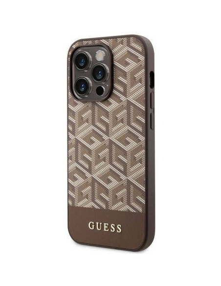 Véritable GUESS Case GUHMP14LHGCFSEW pour iPhone 14 PRO (Compatible avec Magsafe GCUBE Stripes / marron)