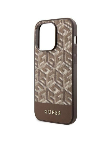 Véritable GUESS Case GUHMP14LHGCFSEW pour iPhone 14 PRO (Compatible avec Magsafe GCUBE Stripes / marron)