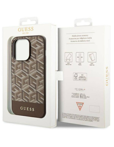 Véritable GUESS Case GUHMP14LHGCFSEW pour iPhone 14 PRO (Compatible avec Magsafe GCUBE Stripes / marron)