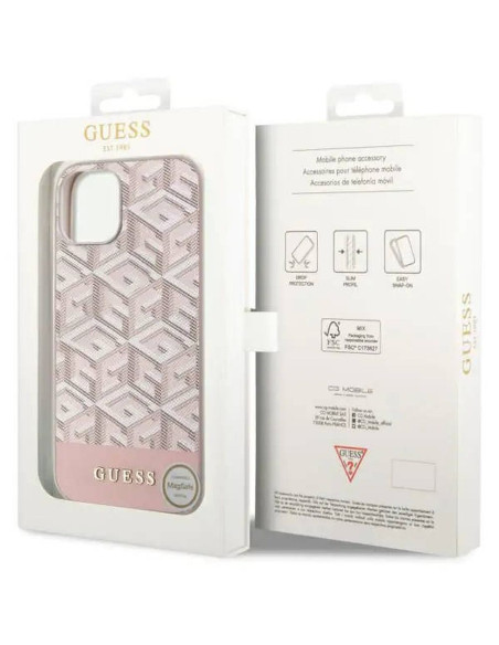 Véritable GUESS Case GUHMP14SHGCFSEP pour iPhone 14 (Compatible avec Magsafe GCUBE Stripes / rose)