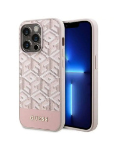 Véritable GUESS Case GUHMP14LHGCFSEP pour iPhone 14 PRO (Compatible avec Magsafe GCUBE Stripes / rose)