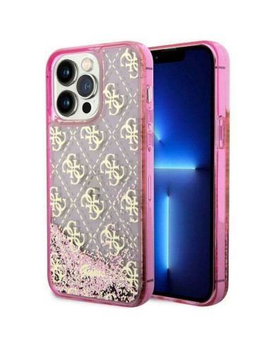 Véritable GUESS Case GUHCP14LLC4PSGP pour iPhone 14 PRO (Liquid Glitter 4G Translucent / Pink)