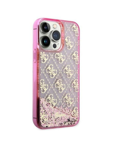 Véritable GUESS Case GUHCP14LLC4PSGP pour iPhone 14 PRO (Liquid Glitter 4G Translucent / Pink)
