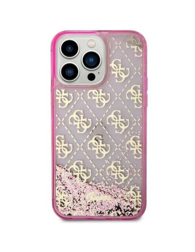 Véritable GUESS Case GUHCP14LLC4PSGP pour iPhone 14 PRO (Liquid Glitter 4G Translucent / Pink)
