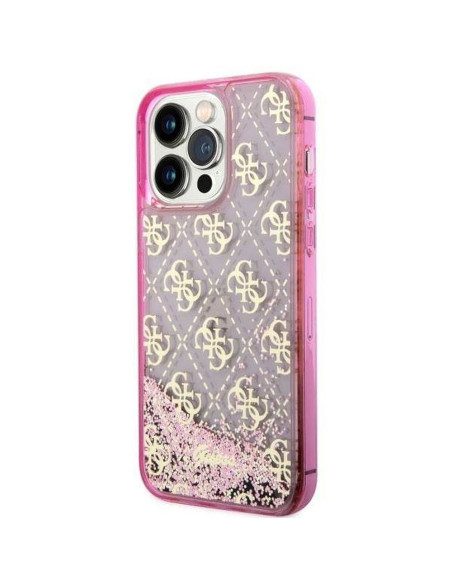 Véritable GUESS Case GUHCP14LLC4PSGP pour iPhone 14 PRO (Liquid Glitter 4G Translucent / Pink)