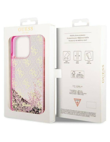 Véritable GUESS Case GUHCP14LLC4PSGP pour iPhone 14 PRO (Liquid Glitter 4G Translucent / Pink)