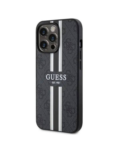 Véritable GUESS Case GUHMP13LP4RPSK pour iPhone 13 PRO (Compatible avec Magsafe 4G Rayures imprimées / noir)