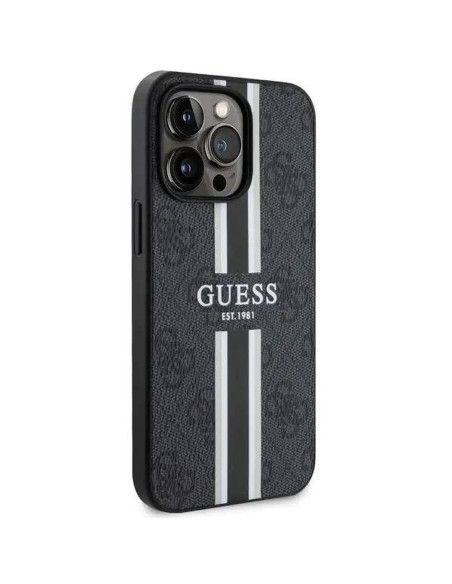 Véritable GUESS Case GUHMP13LP4RPSK pour iPhone 13 PRO (Compatible avec Magsafe 4G Rayures imprimées / noir)