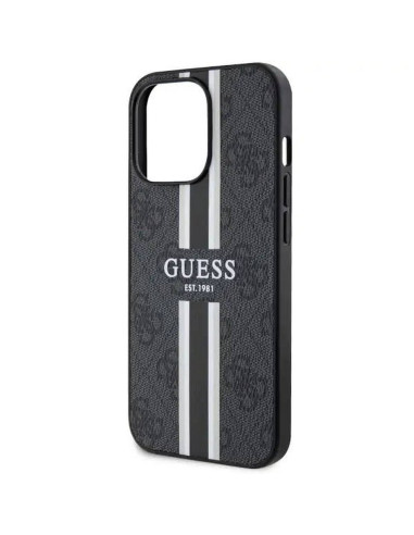 Véritable GUESS Case GUHMP13LP4RPSK pour iPhone 13 PRO (Compatible avec Magsafe 4G Rayures imprimées / noir)