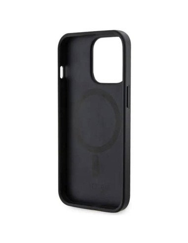 Véritable GUESS Case GUHMP13LP4RPSK pour iPhone 13 PRO (Compatible avec Magsafe 4G Rayures imprimées / noir)